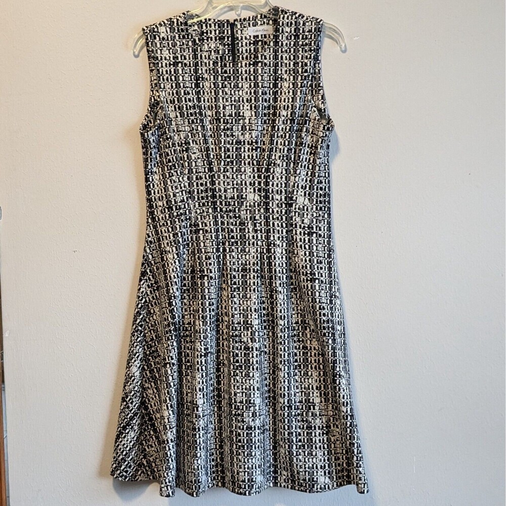 Calvin Klein Fit Flare Career Formal Sleeveless Dress Black/White Size 8 Women's